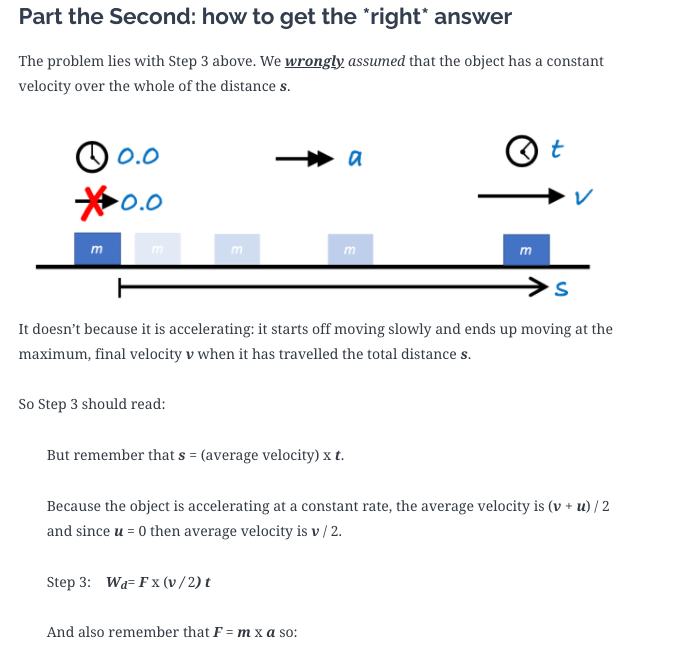 Extract from blog explaining how to derive the kinetic energy equation